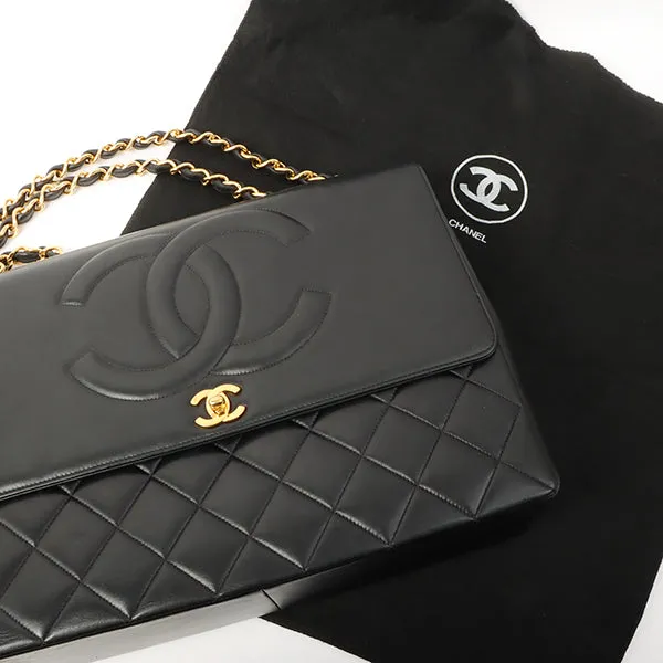 Chanel Around 1992 Made Big Cc Mark Stitch Turn-Lock Chain Bag Black