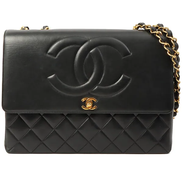 Chanel Around 1992 Made Big Cc Mark Stitch Turn-Lock Chain Bag Black