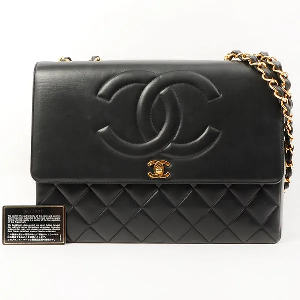 Chanel Around 1992 Made Big Cc Mark Stitch Turn-Lock Chain Bag Black
