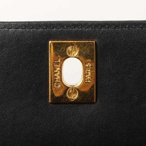 Chanel Around 1992 Made Big Cc Mark Stitch Turn-Lock Chain Bag Black