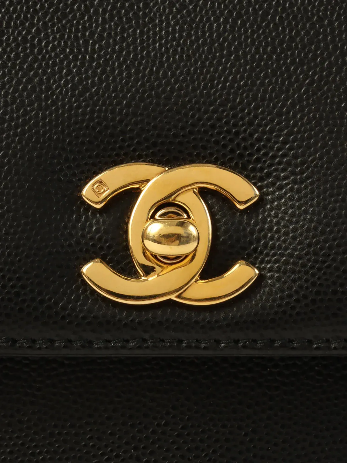 CHANEL Around 1998 Made Caviar Skin Turn-Lock Twist Shoulder Bag Black