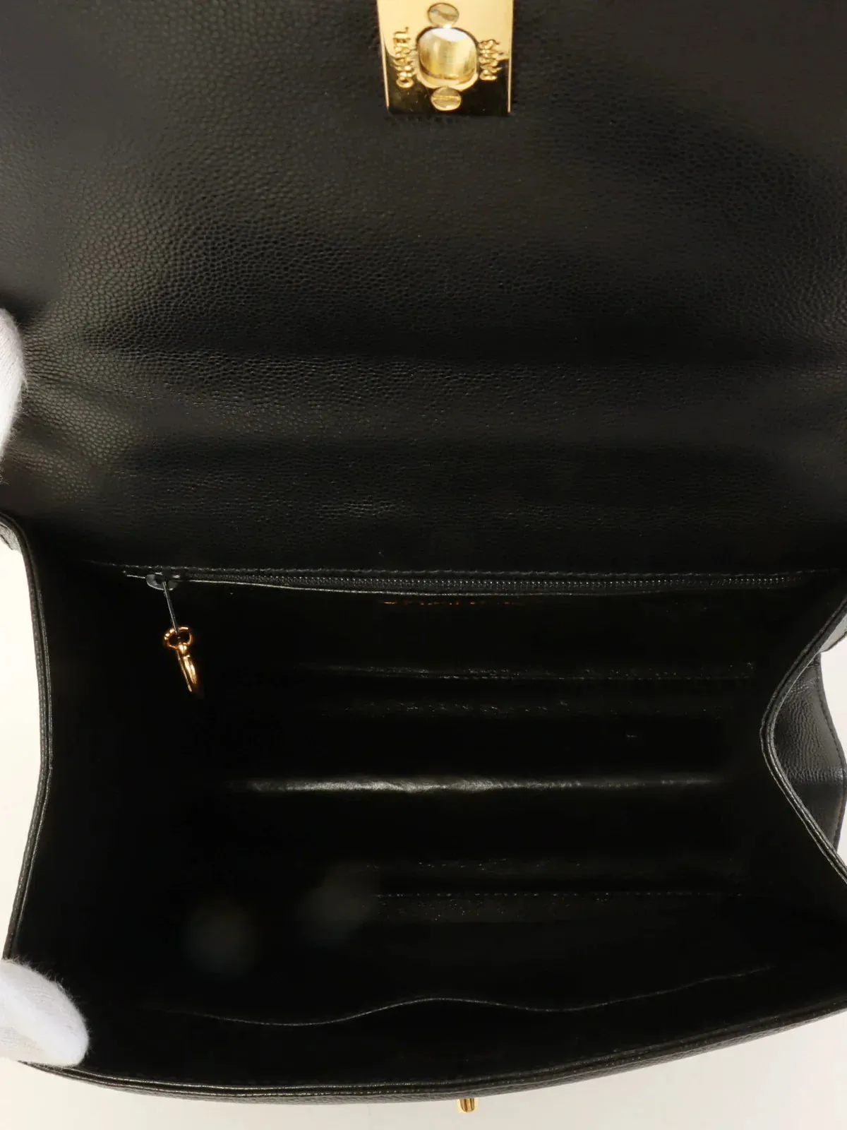 CHANEL Around 1998 Made Caviar Skin Turn-Lock Twist Shoulder Bag Black