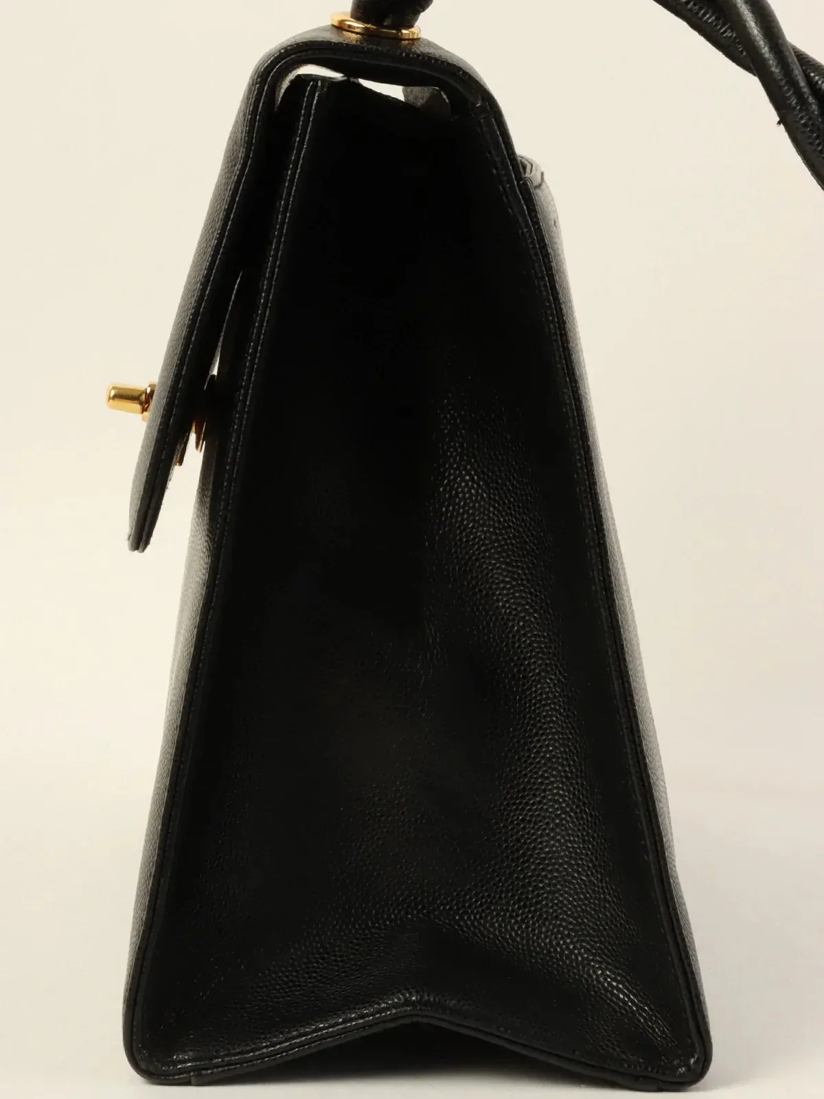 CHANEL Around 1998 Made Caviar Skin Turn-Lock Twist Shoulder Bag Black