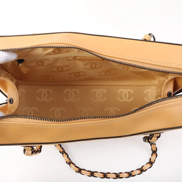 Chanel Around 2000 Made Cc Mark Plate Chain Shoulder Bag Beige
