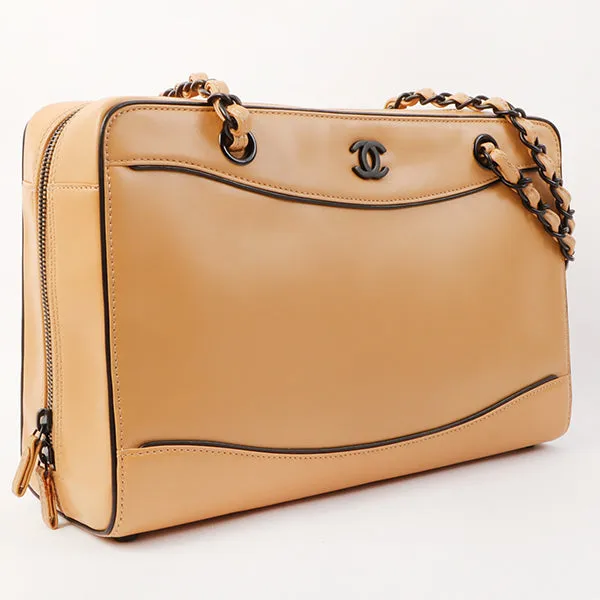 Chanel Around 2000 Made Cc Mark Plate Chain Shoulder Bag Beige
