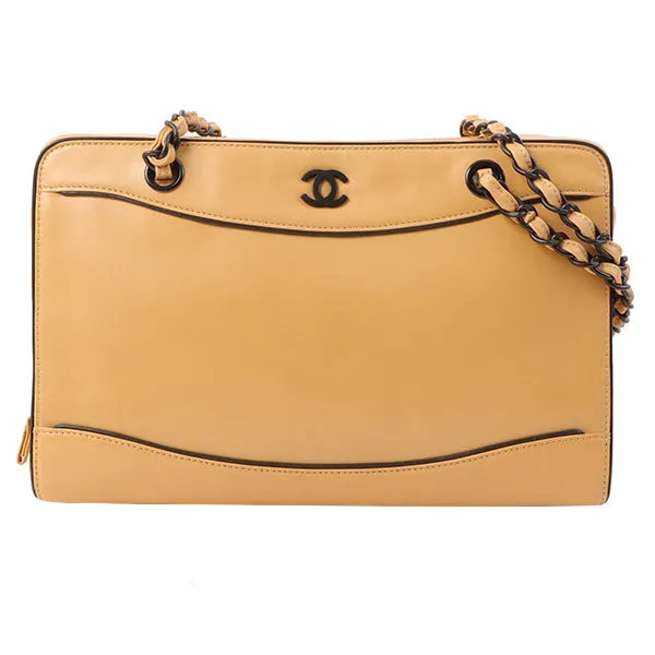 Chanel Around 2000 Made Cc Mark Plate Chain Shoulder Bag Beige