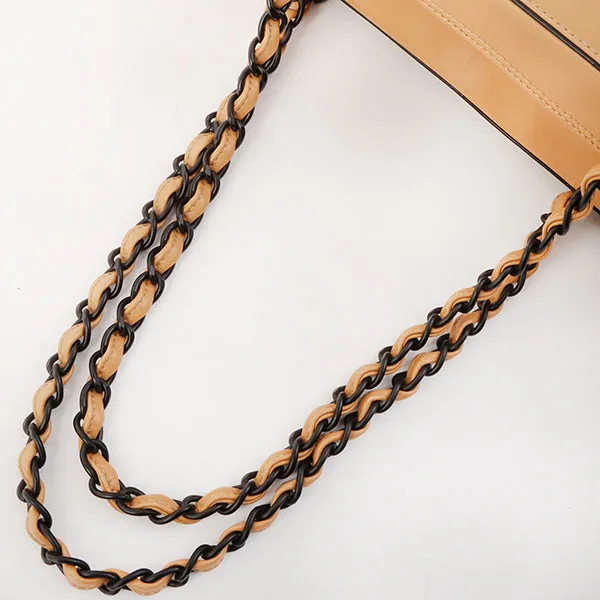 Chanel Around 2000 Made Cc Mark Plate Chain Shoulder Bag Beige