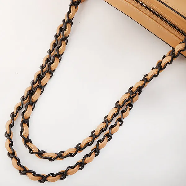 Chanel Around 2000 Made Cc Mark Plate Chain Shoulder Bag Beige