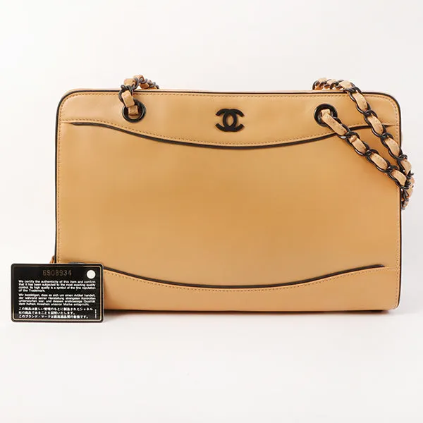 Chanel Around 2000 Made Cc Mark Plate Chain Shoulder Bag Beige