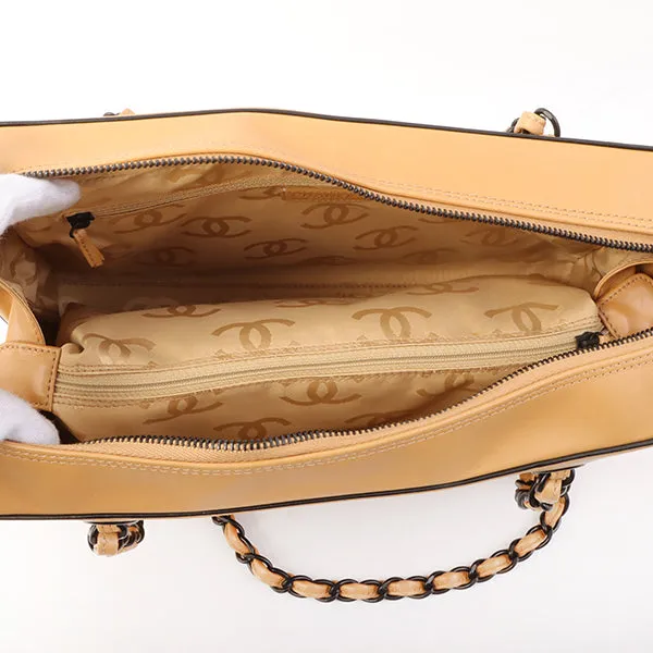 Chanel Around 2000 Made Cc Mark Plate Chain Shoulder Bag Beige