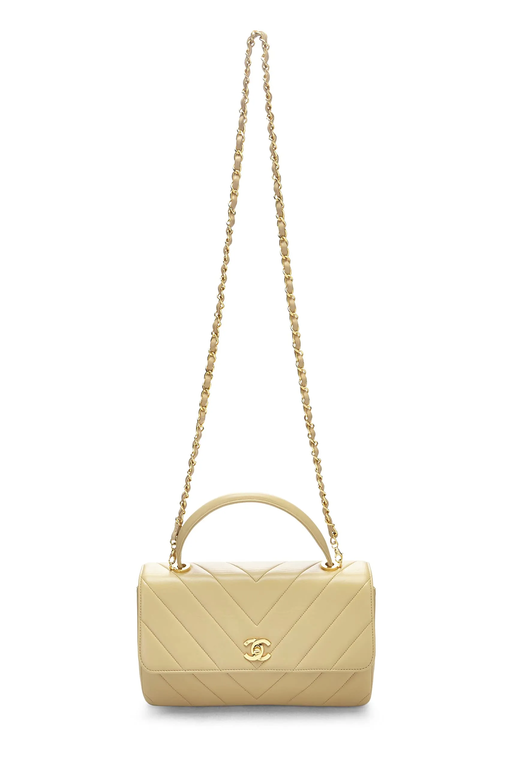 Chanel,  Beige Chevron Lambskin Top Handle Bag, Beige
