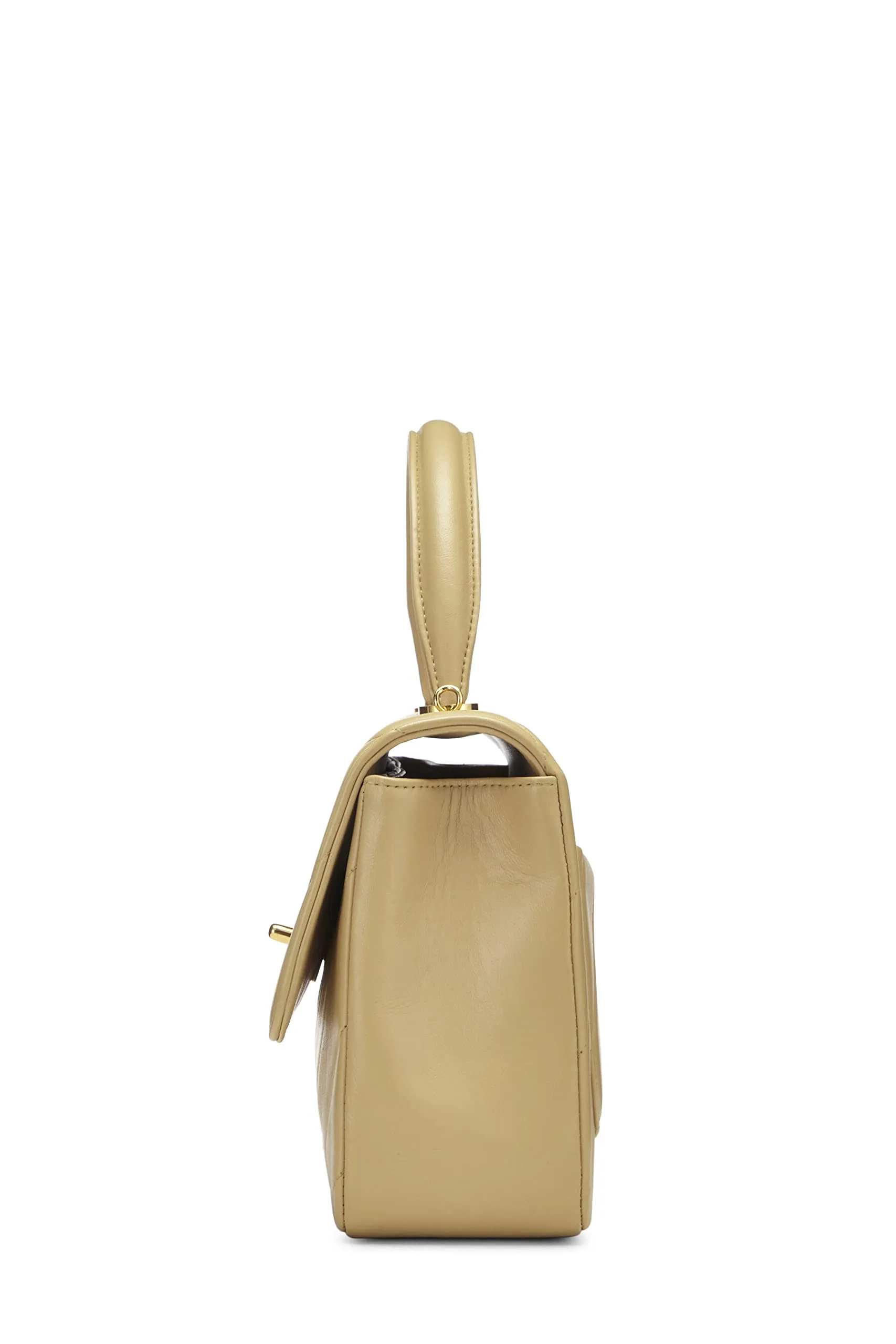 Chanel,  Beige Chevron Lambskin Top Handle Bag, Beige
