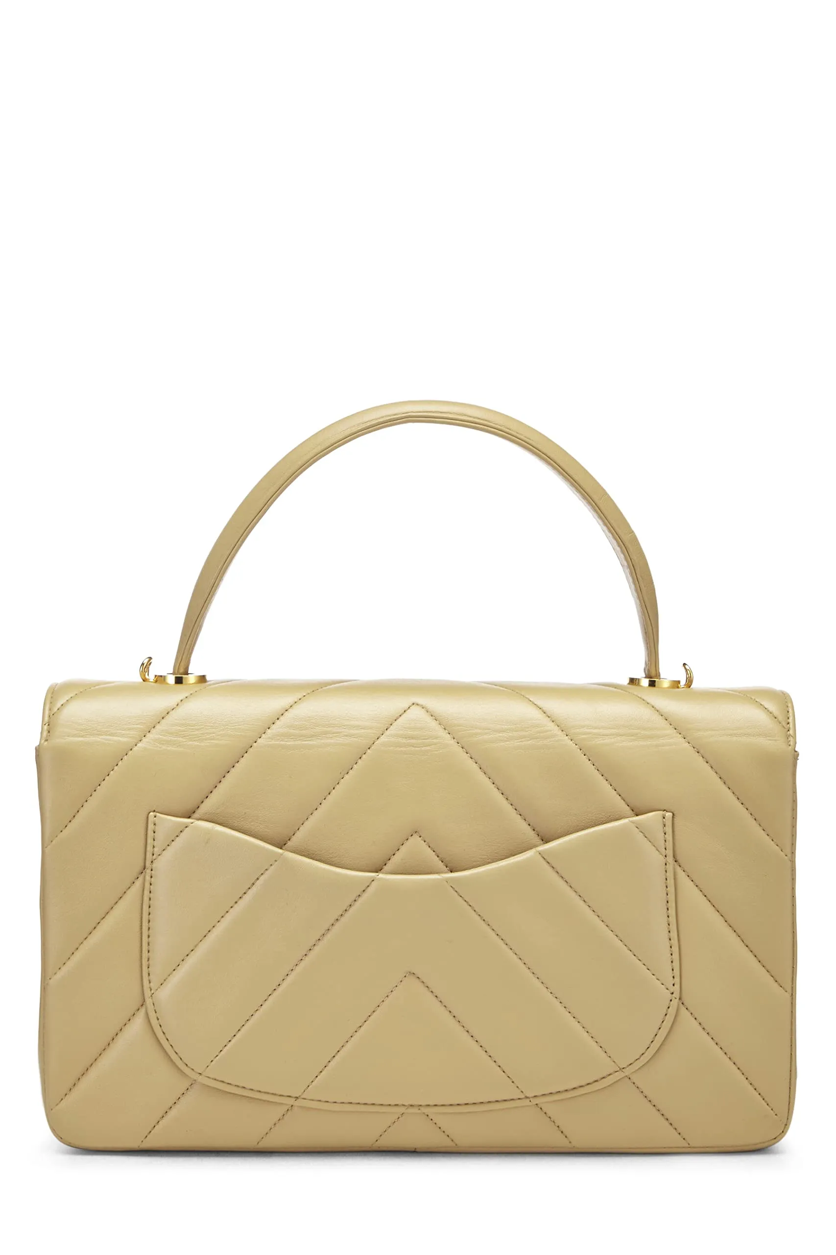 Chanel,  Beige Chevron Lambskin Top Handle Bag, Beige