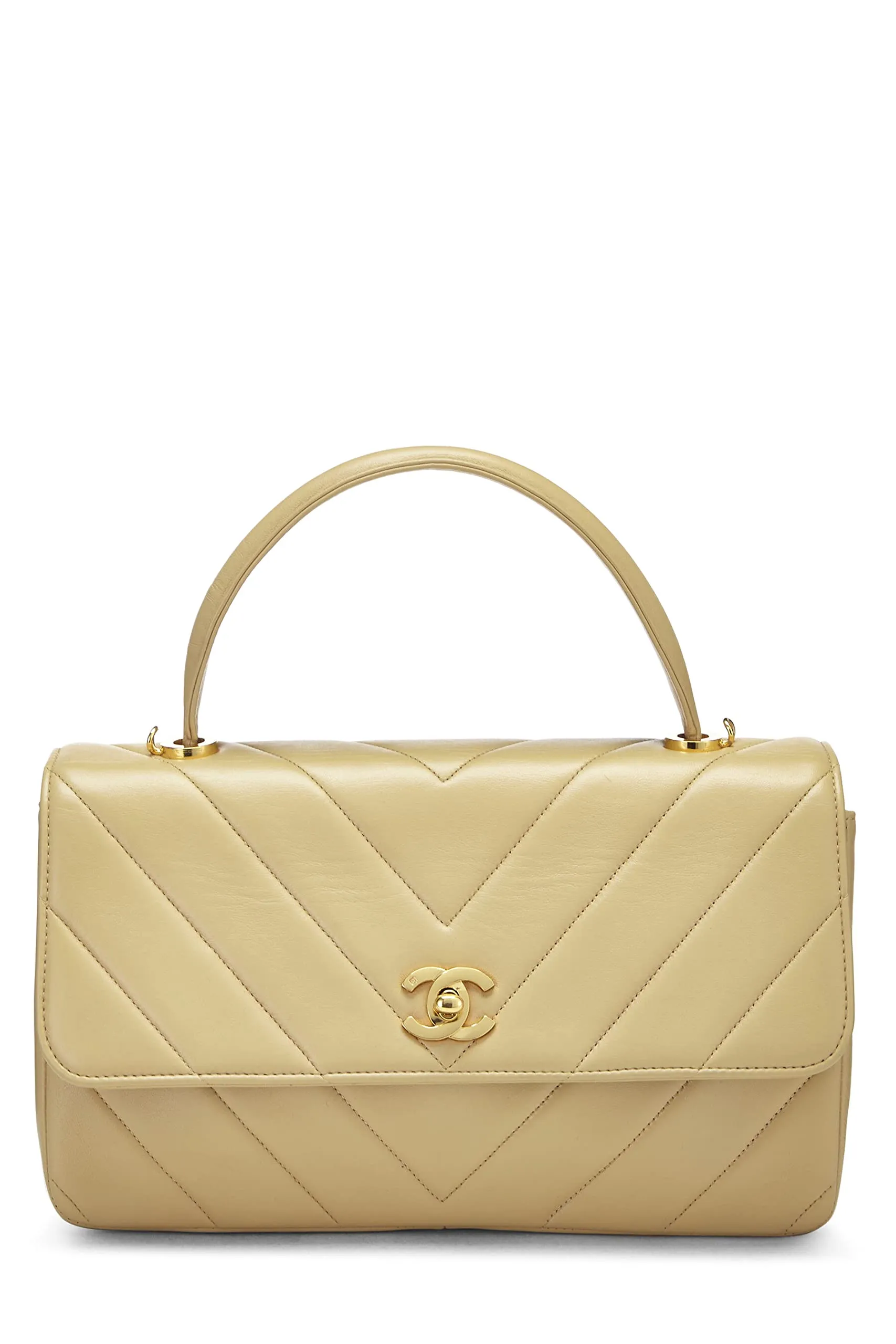 Chanel,  Beige Chevron Lambskin Top Handle Bag, Beige