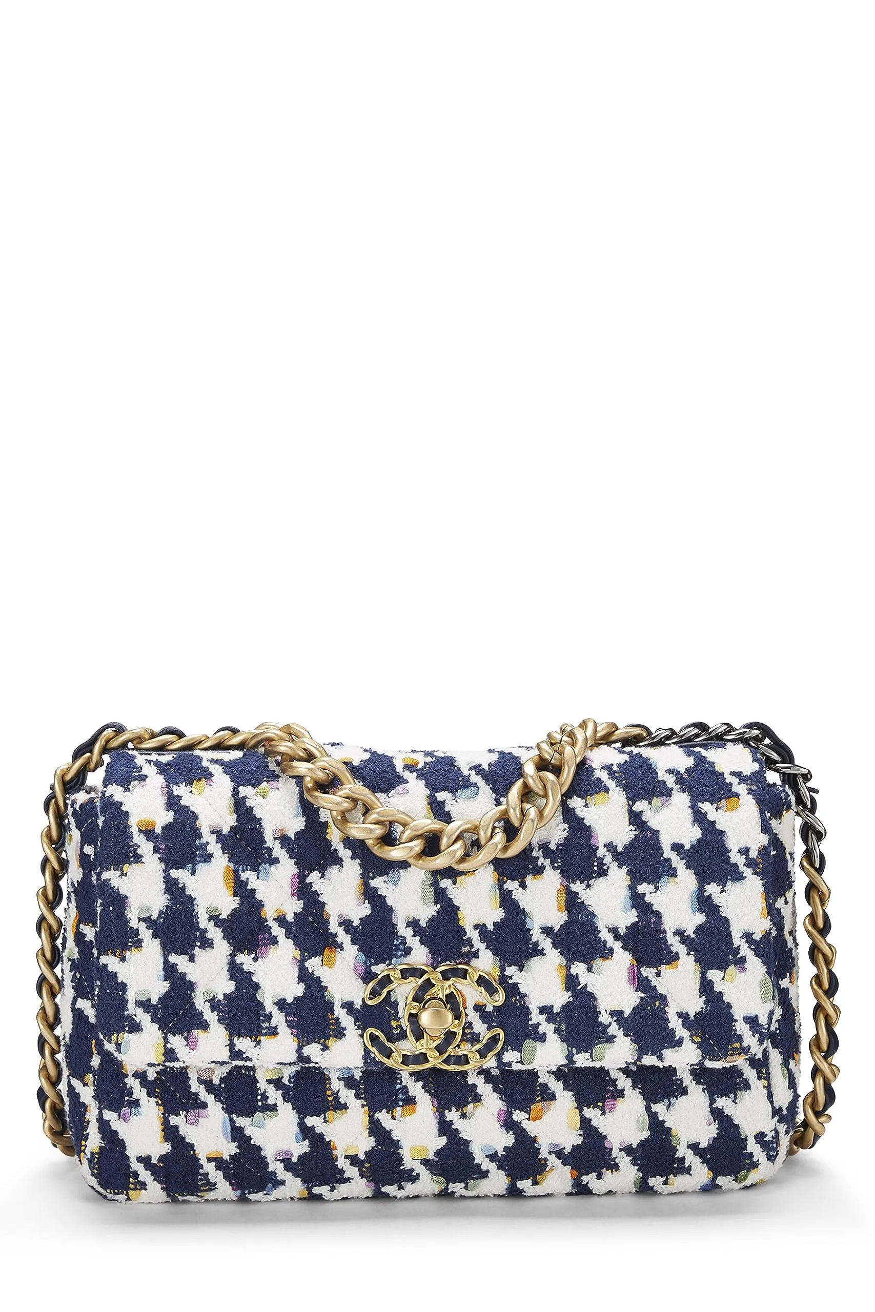Chanel,  Blue & Multicolor Quilted Tweed 19 Flap Bag Medium, Multi