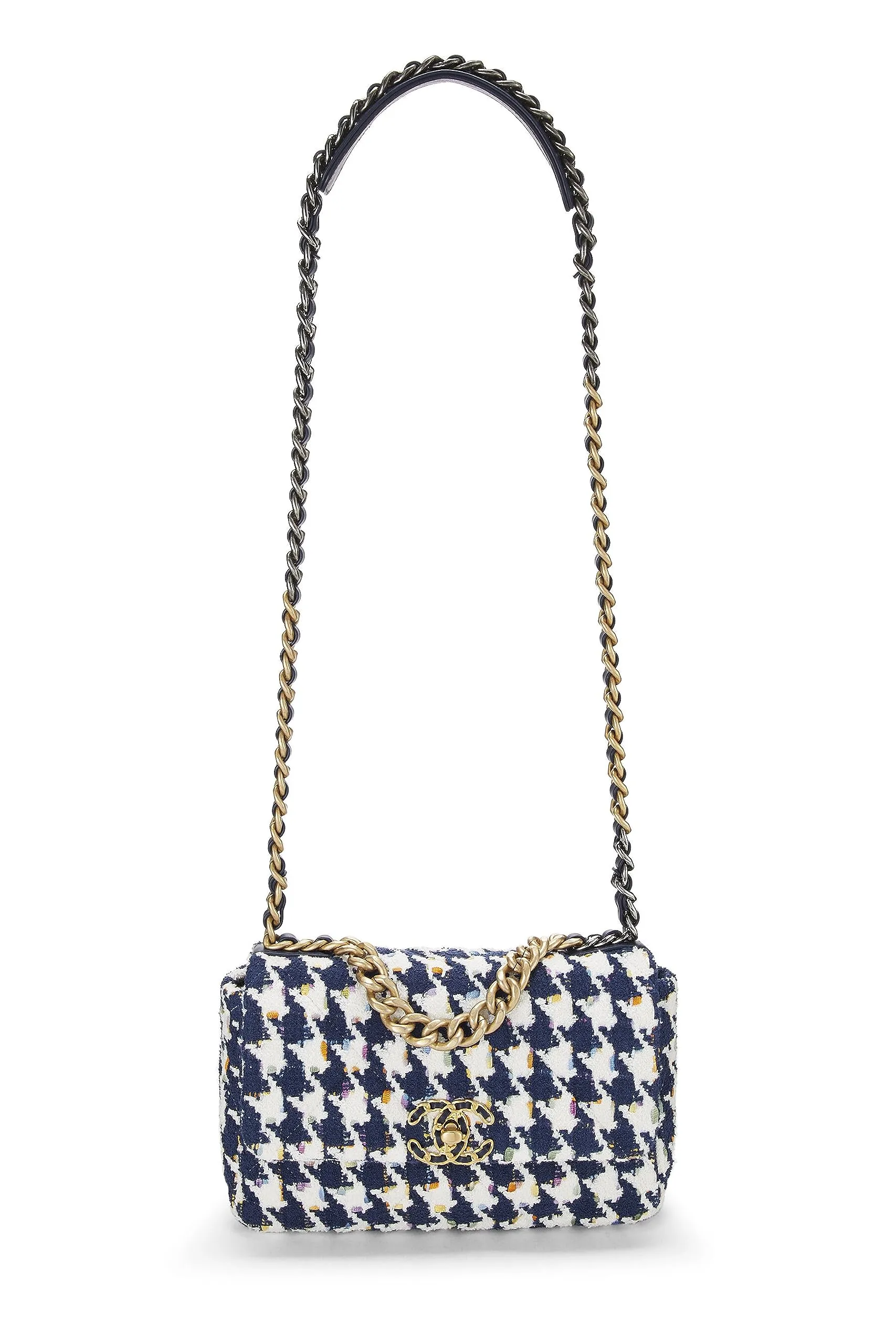 Chanel,  Blue & Multicolor Quilted Tweed 19 Flap Bag Medium, Multi