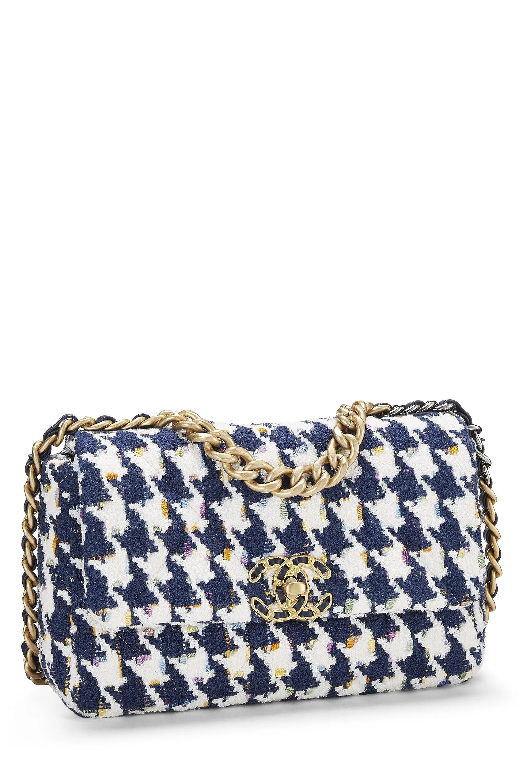 Chanel,  Blue & Multicolor Quilted Tweed 19 Flap Bag Medium, Multi