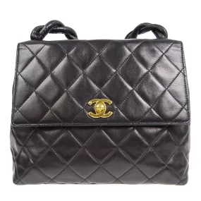 CHANEL Braided Shoulder Bag Black Lambskin