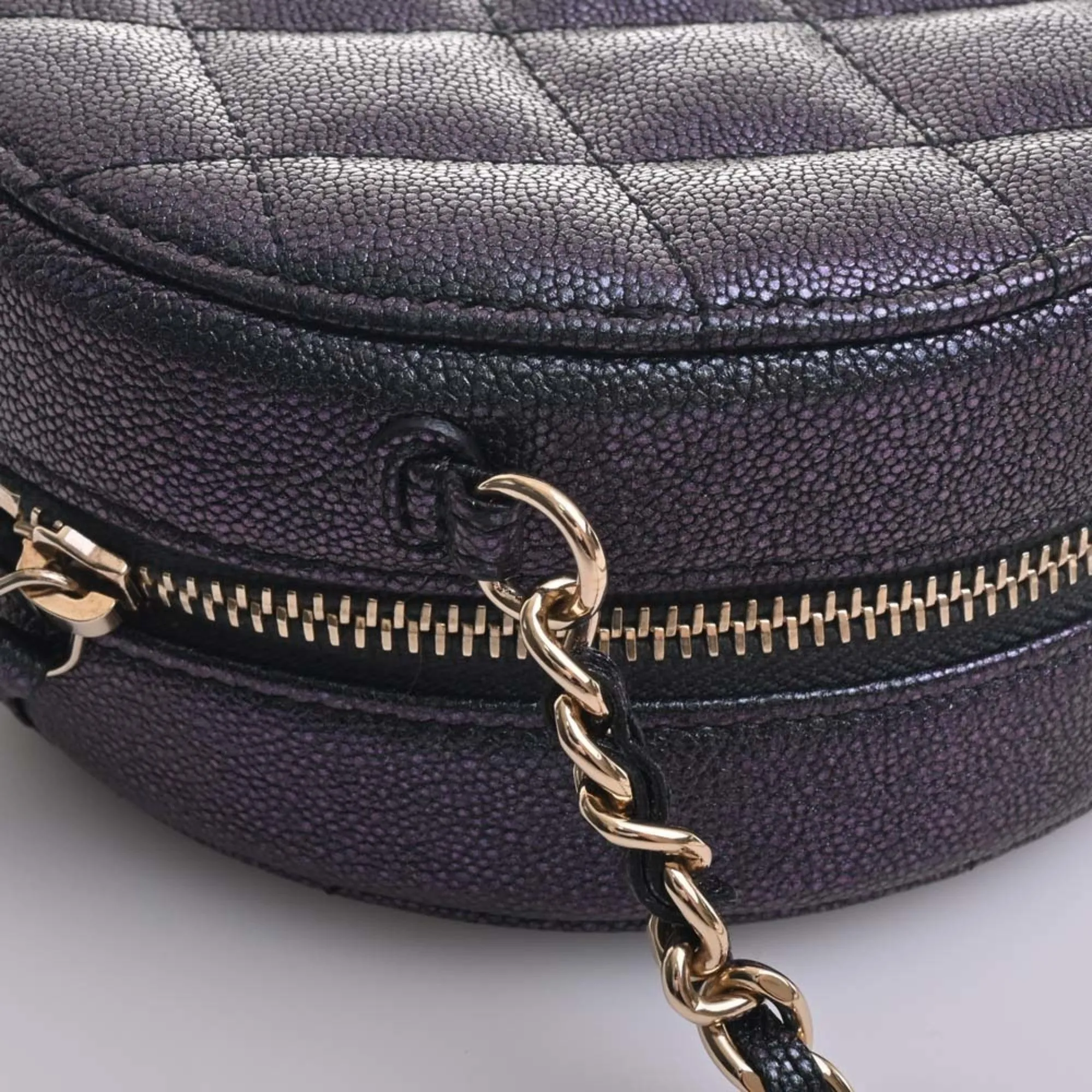CHANEL Caviar Skin Matelasse Coco Mark Chain Shoulder Bag Metallic Women's