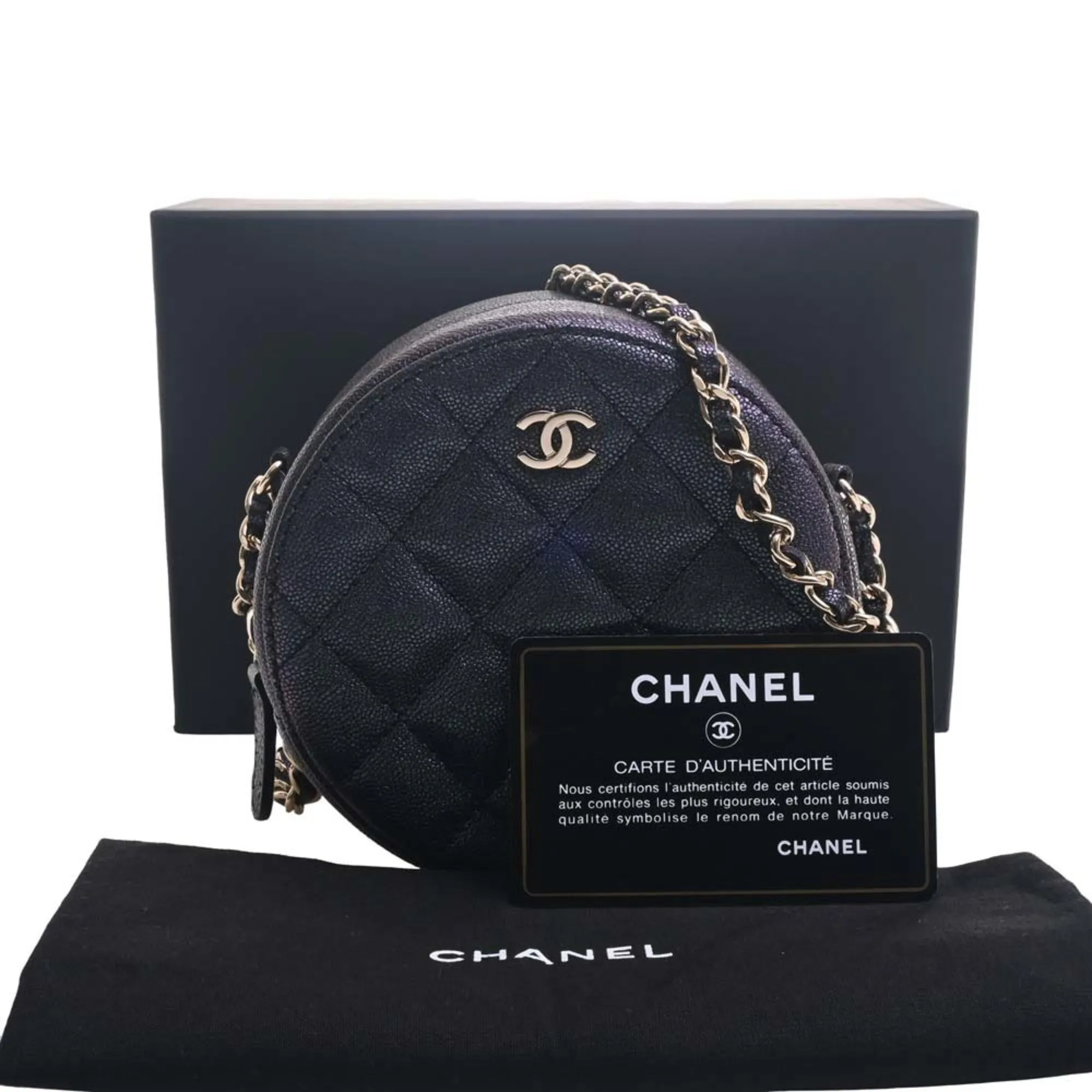 CHANEL Caviar Skin Matelasse Coco Mark Chain Shoulder Bag Metallic Women's