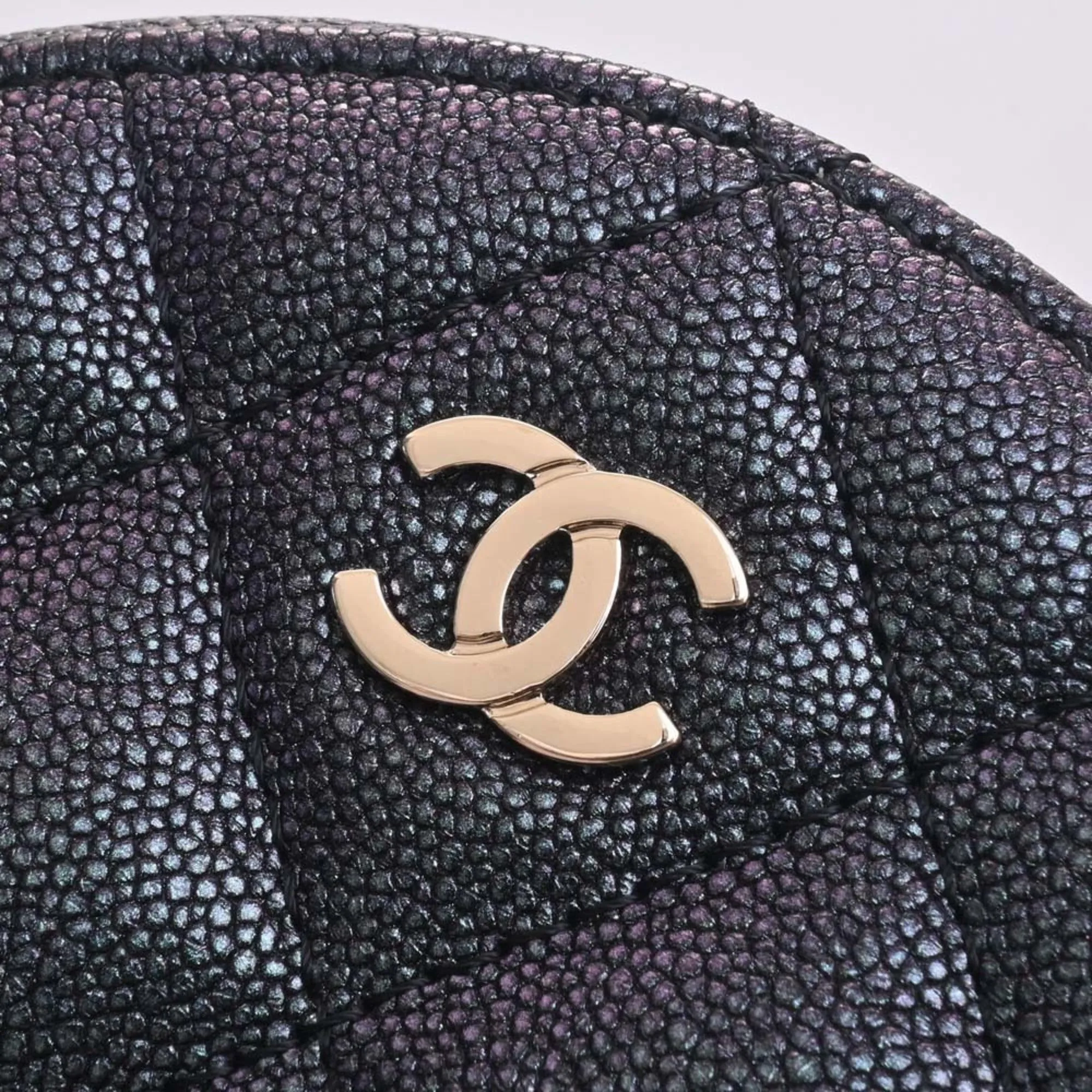 CHANEL Caviar Skin Matelasse Coco Mark Chain Shoulder Bag Metallic Women's