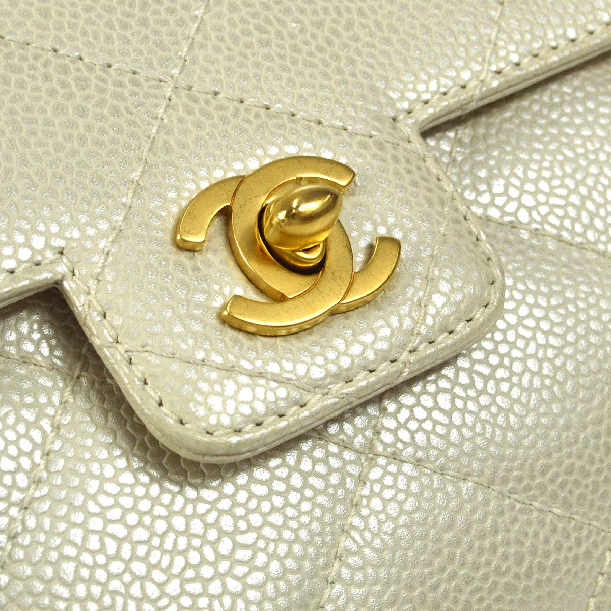 CHANEL Chain Handbag Pearl White Caviar