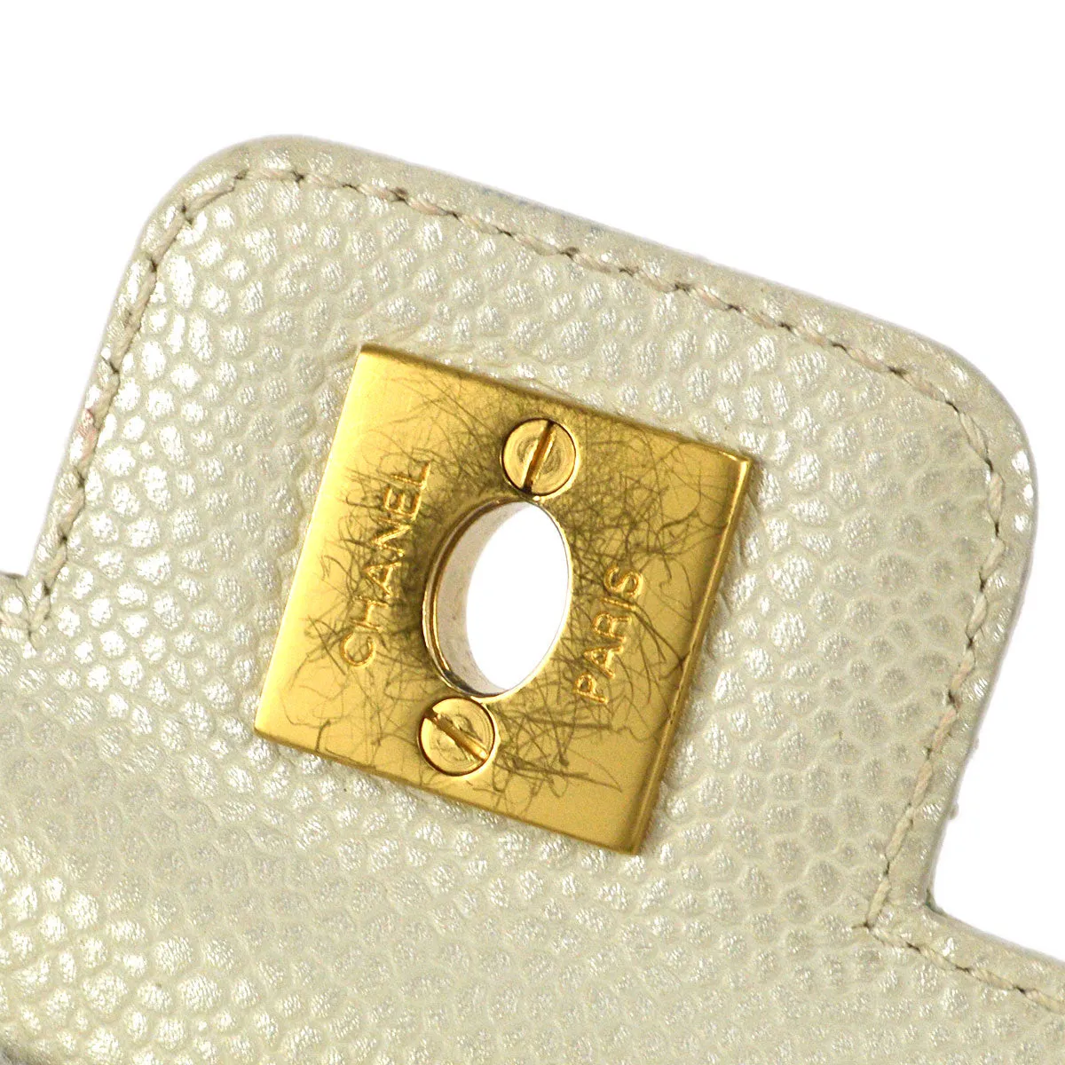 CHANEL Chain Handbag Pearl White Caviar