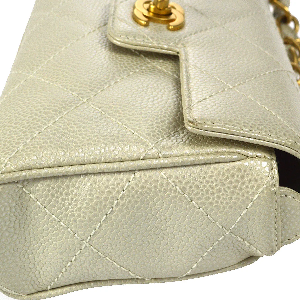 CHANEL Chain Handbag Pearl White Caviar
