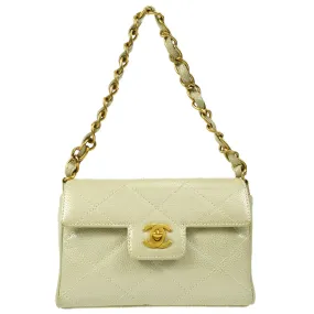 CHANEL Chain Handbag Pearl White Caviar