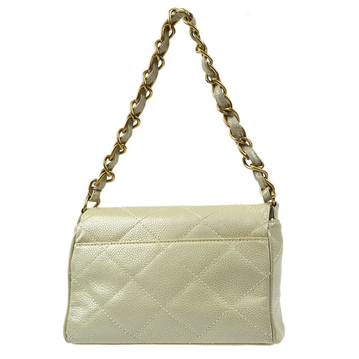 CHANEL Chain Handbag Pearl White Caviar