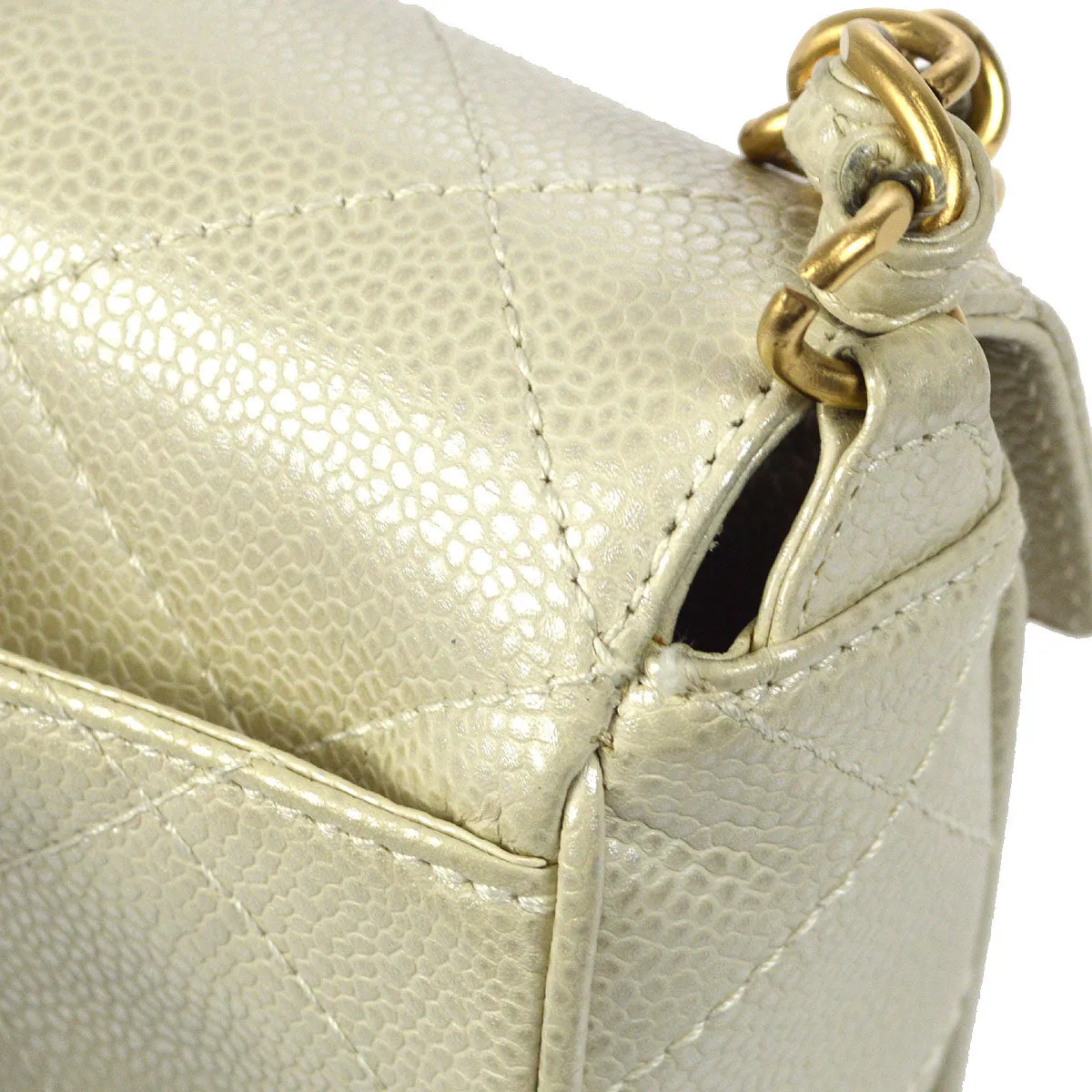 CHANEL Chain Handbag Pearl White Caviar