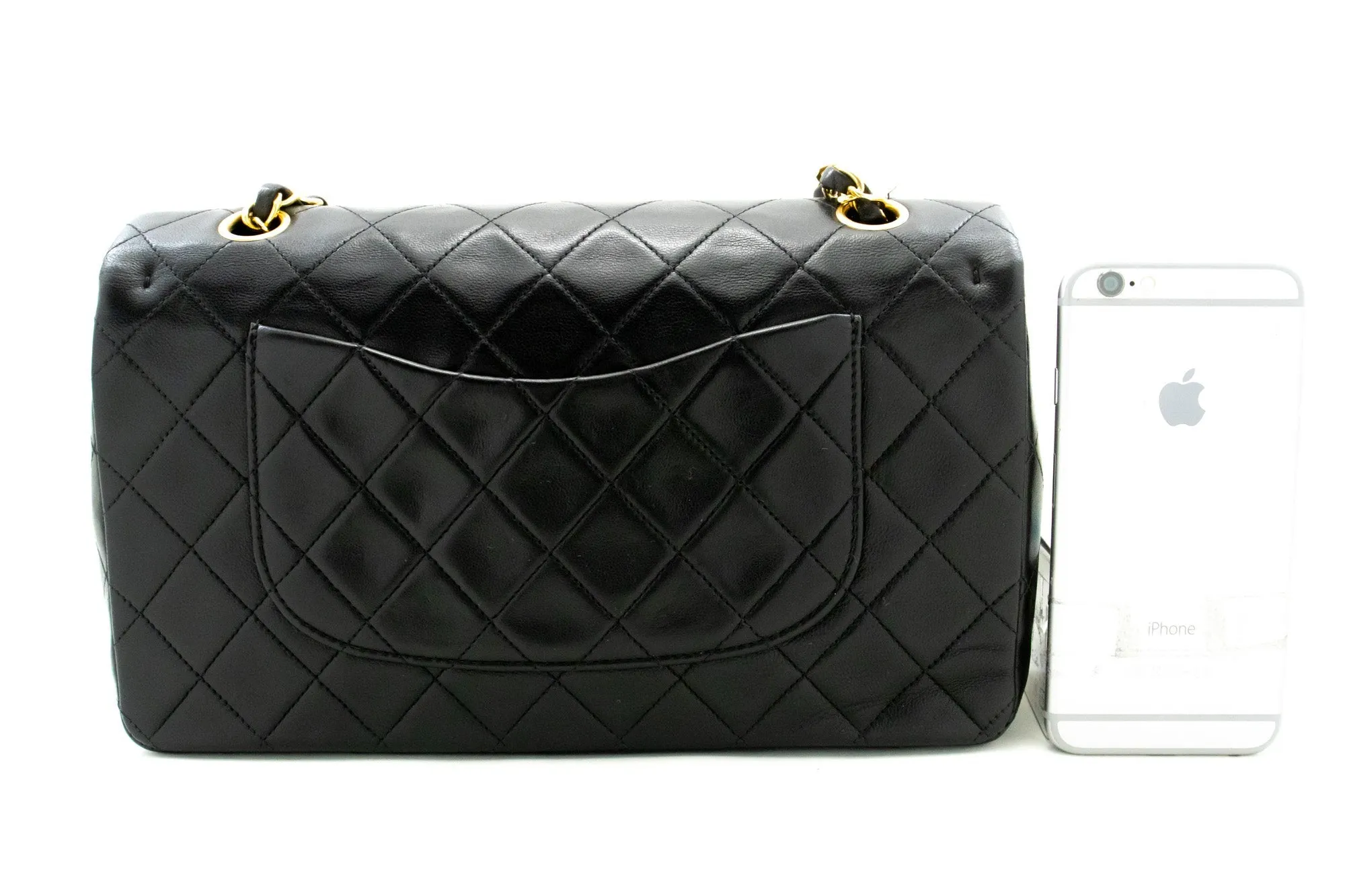 CHANEL Classic Double Flap 10" Chain Shoulder Bag Black Lambskin