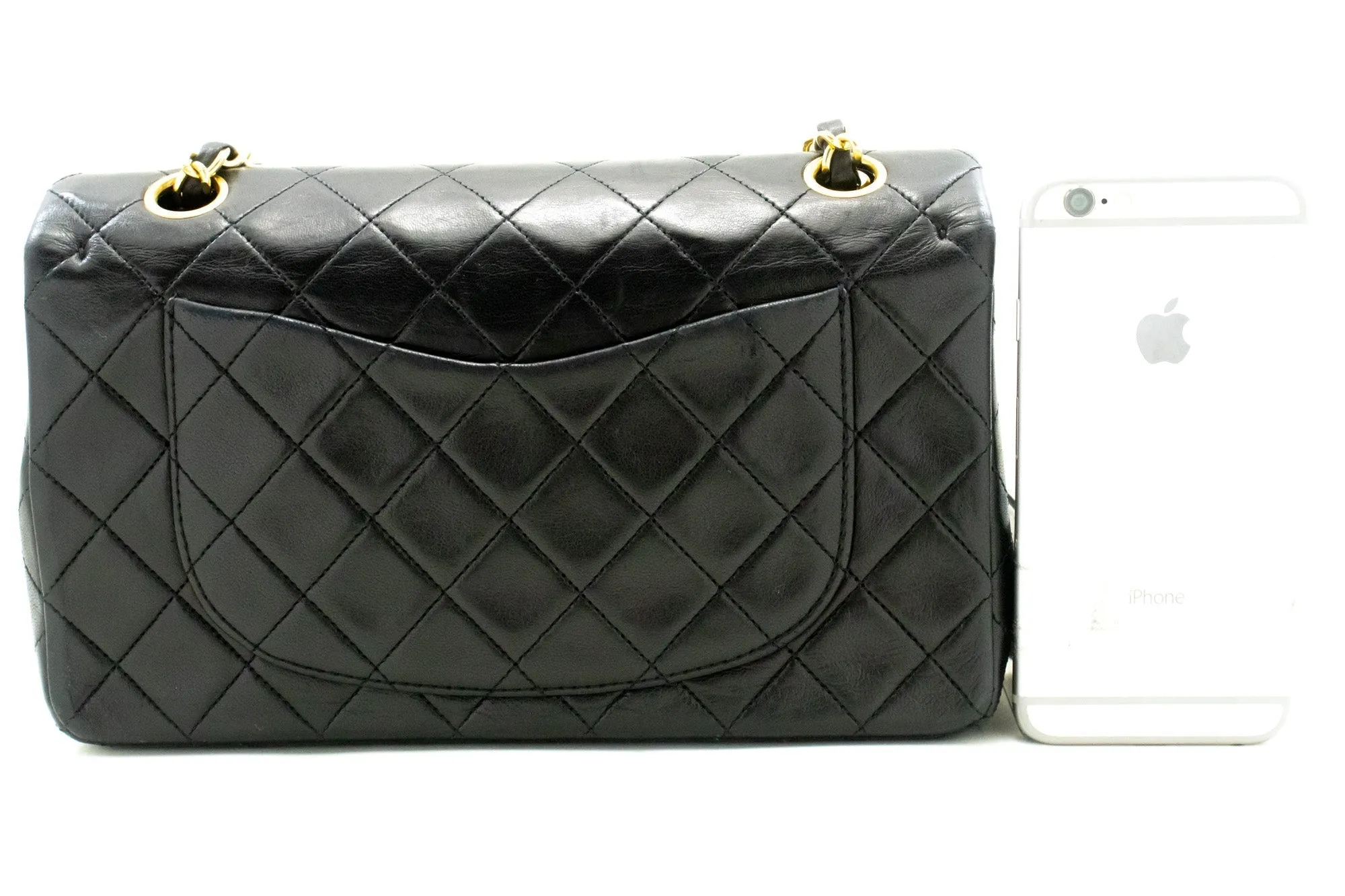 CHANEL Classic Double Flap 9" Chain Shoulder Bag Black Lambskin