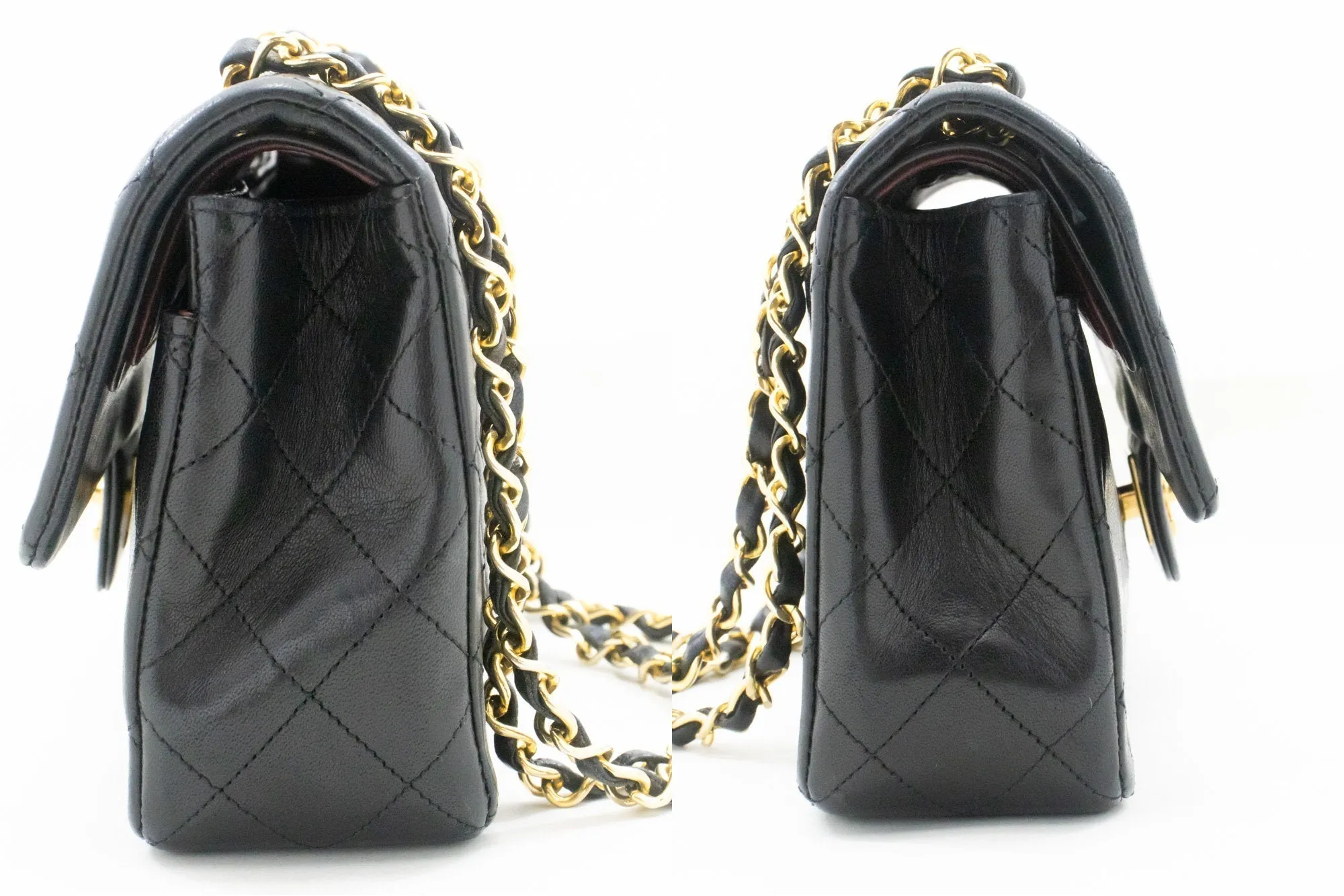 CHANEL Classic Double Flap 9" Chain Shoulder Bag Black Lambskin