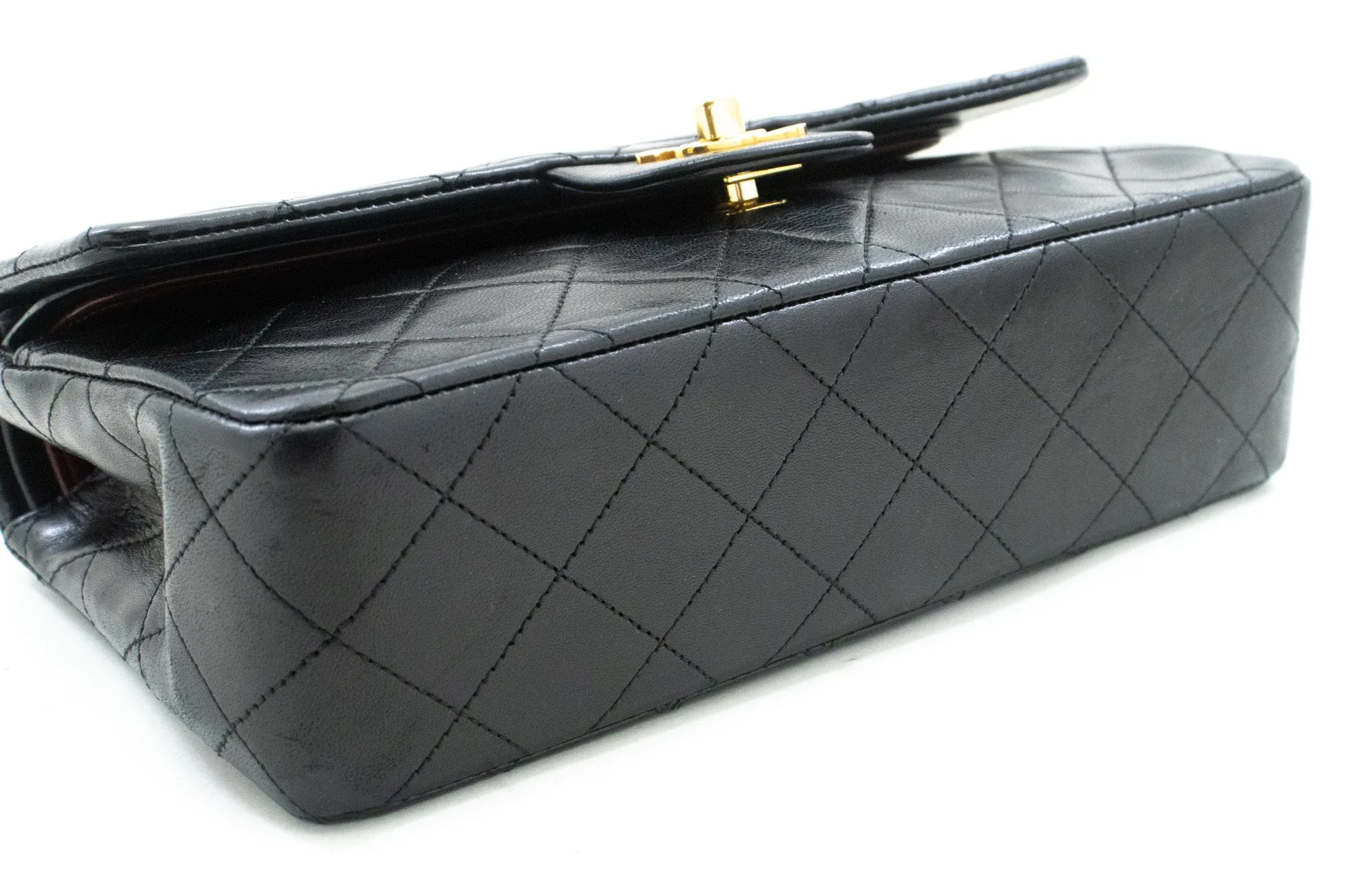 CHANEL Classic Double Flap 9" Chain Shoulder Bag Black Lambskin