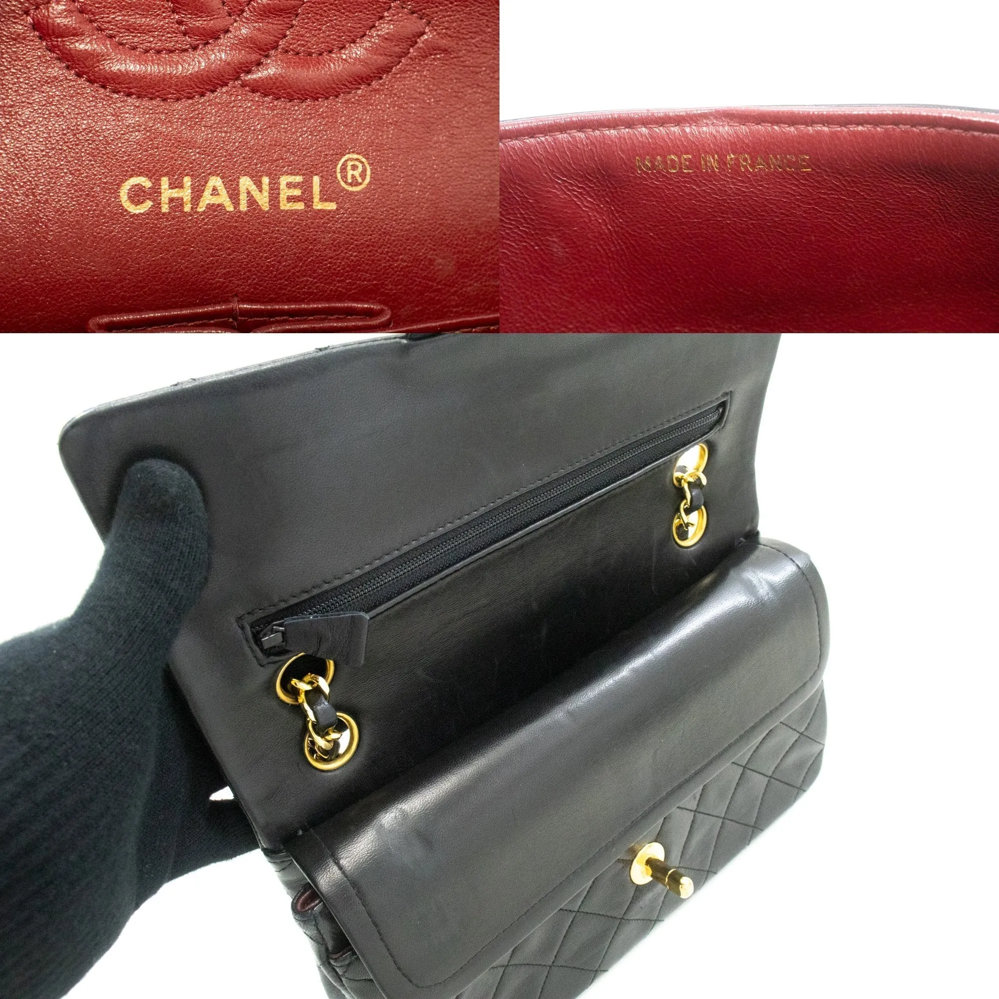 CHANEL Classic Double Flap 9" Chain Shoulder Bag Black Lambskin