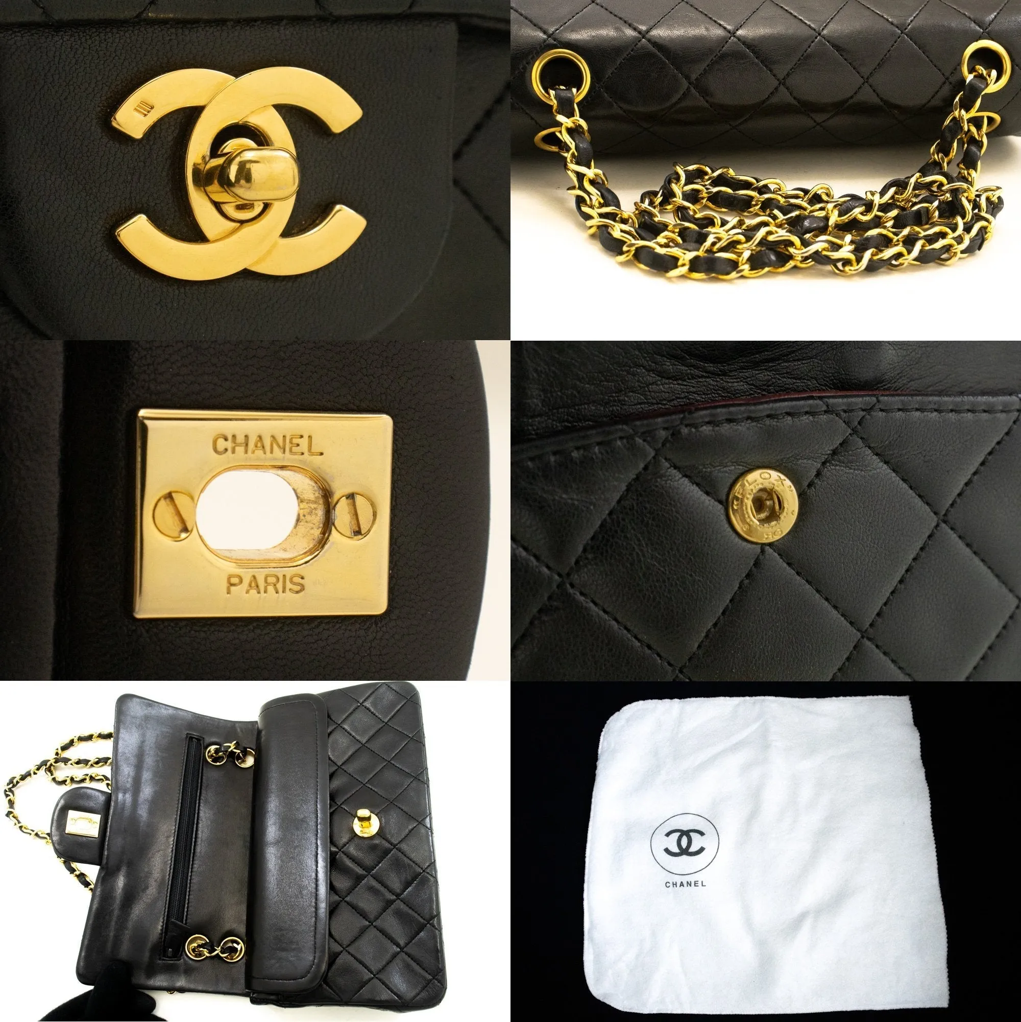 CHANEL Classic Double Flap 9" Chain Shoulder Bag Black Lambskin