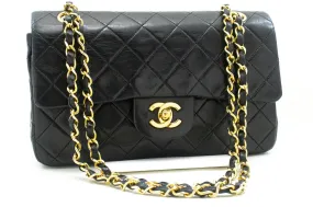 CHANEL Classic Double Flap 9" Chain Shoulder Bag Black Lambskin