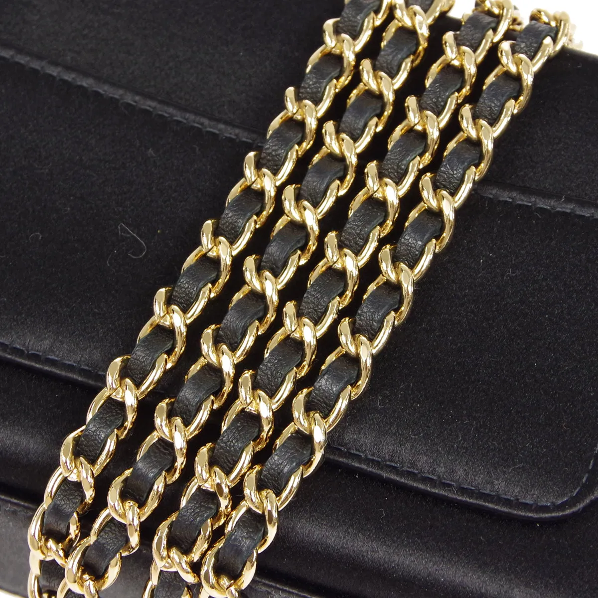 CHANEL * Double Chain Shoulder Bag Black Satin