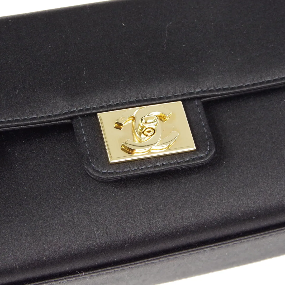 CHANEL * Double Chain Shoulder Bag Black Satin