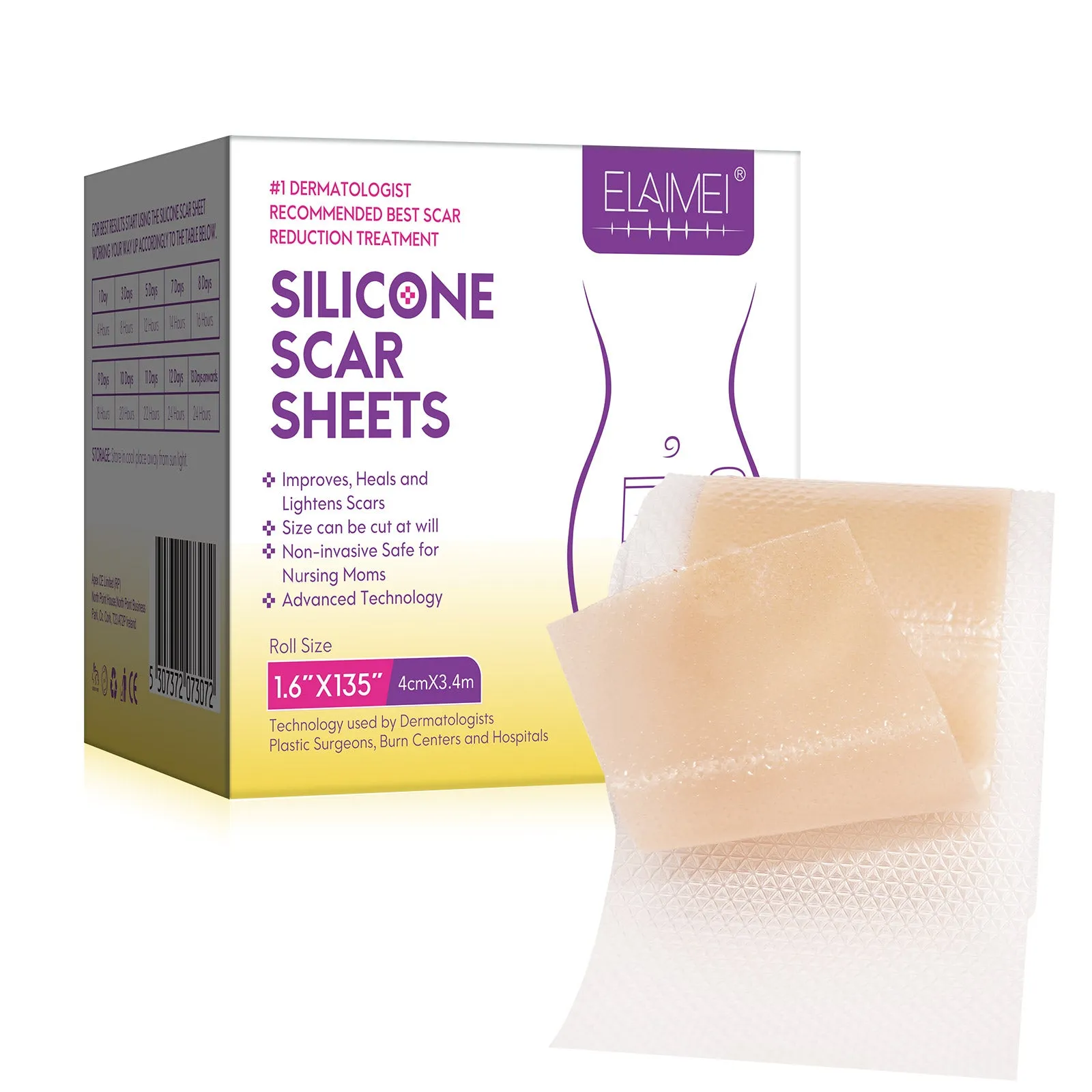 ELAIMEI Silicone Scar Sheets, Silicone Scar Tape, Scar Removal Strips for Acne Scars C-Section & Keloid Surgery Scars Sheets - 6-8 Month Supply
