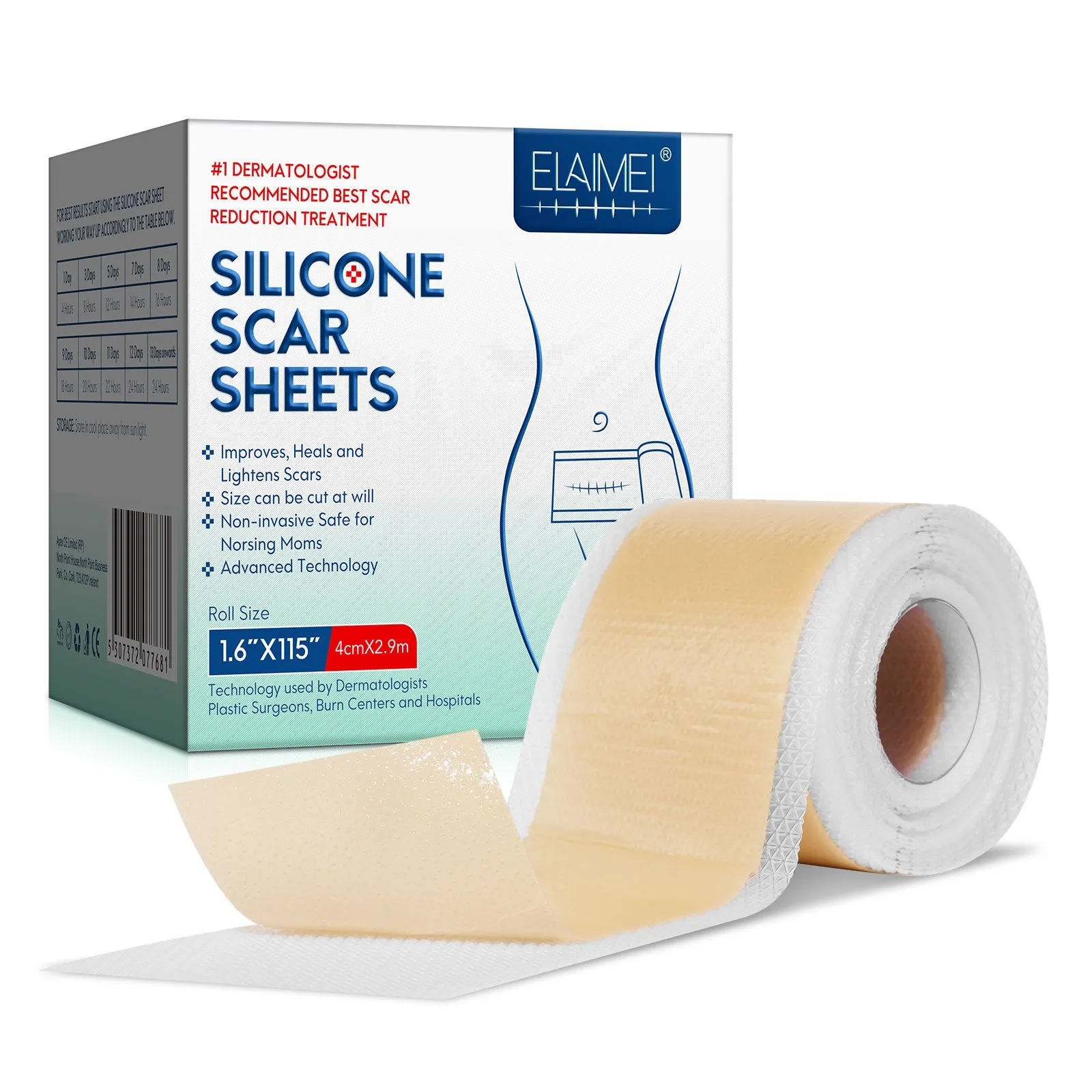 ELAIMEI Silicone Scar Sheets, Silicone Scar Tape, Scar Removal Strips for Acne Scars C-Section & Keloid Surgery Scars Sheets - 6-8 Month Supply