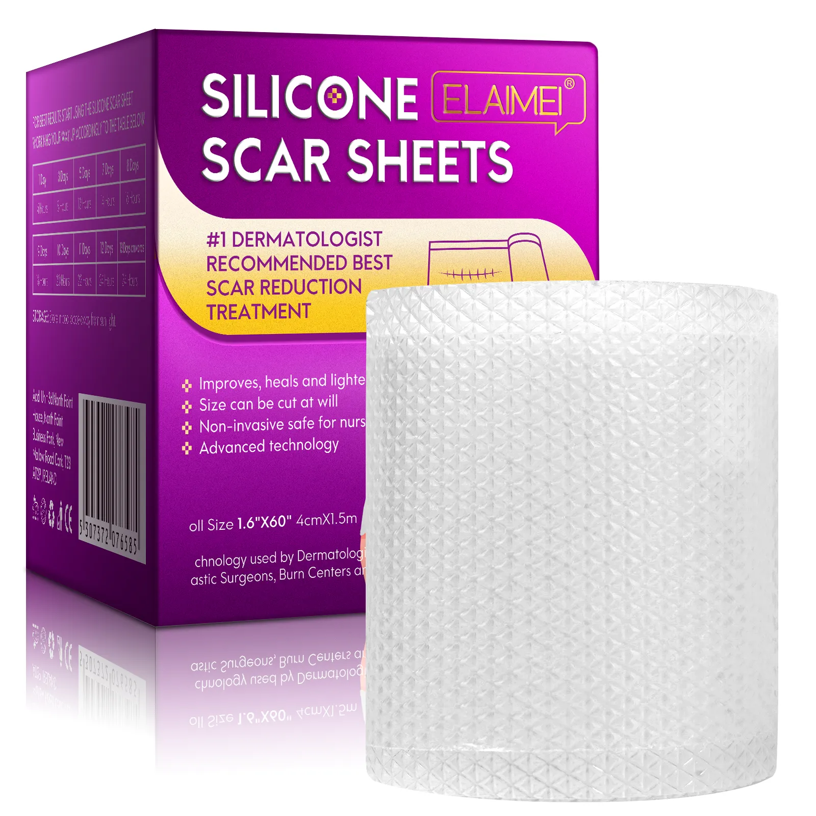 ELAIMEI Silicone Scar Sheets, Silicone Scar Tape, Scar Removal Strips for Acne Scars C-Section & Keloid Surgery Scars Sheets - 6-8 Month Supply