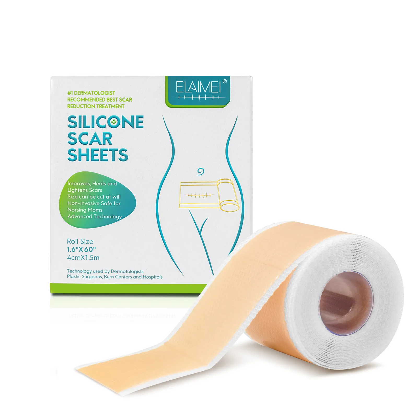 ELAIMEI Silicone Scar Sheets, Silicone Scar Tape, Scar Removal Strips for Acne Scars C-Section & Keloid Surgery Scars Sheets - 6-8 Month Supply