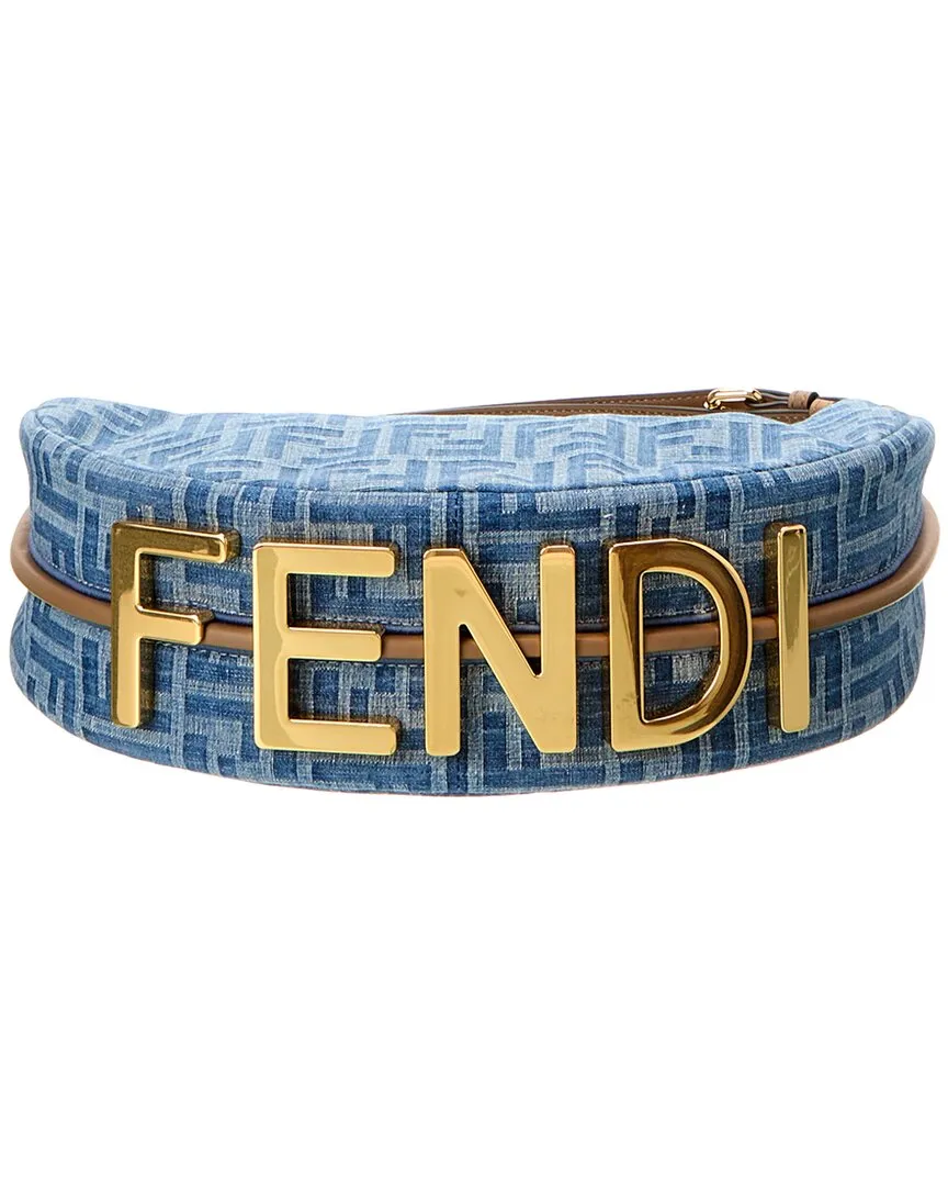 FENDI Fendigraphy Small FF Denim & Leather Hobo Bag