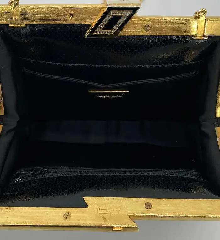 Judith Leiber Black Lizard Black Enamel Gold Top