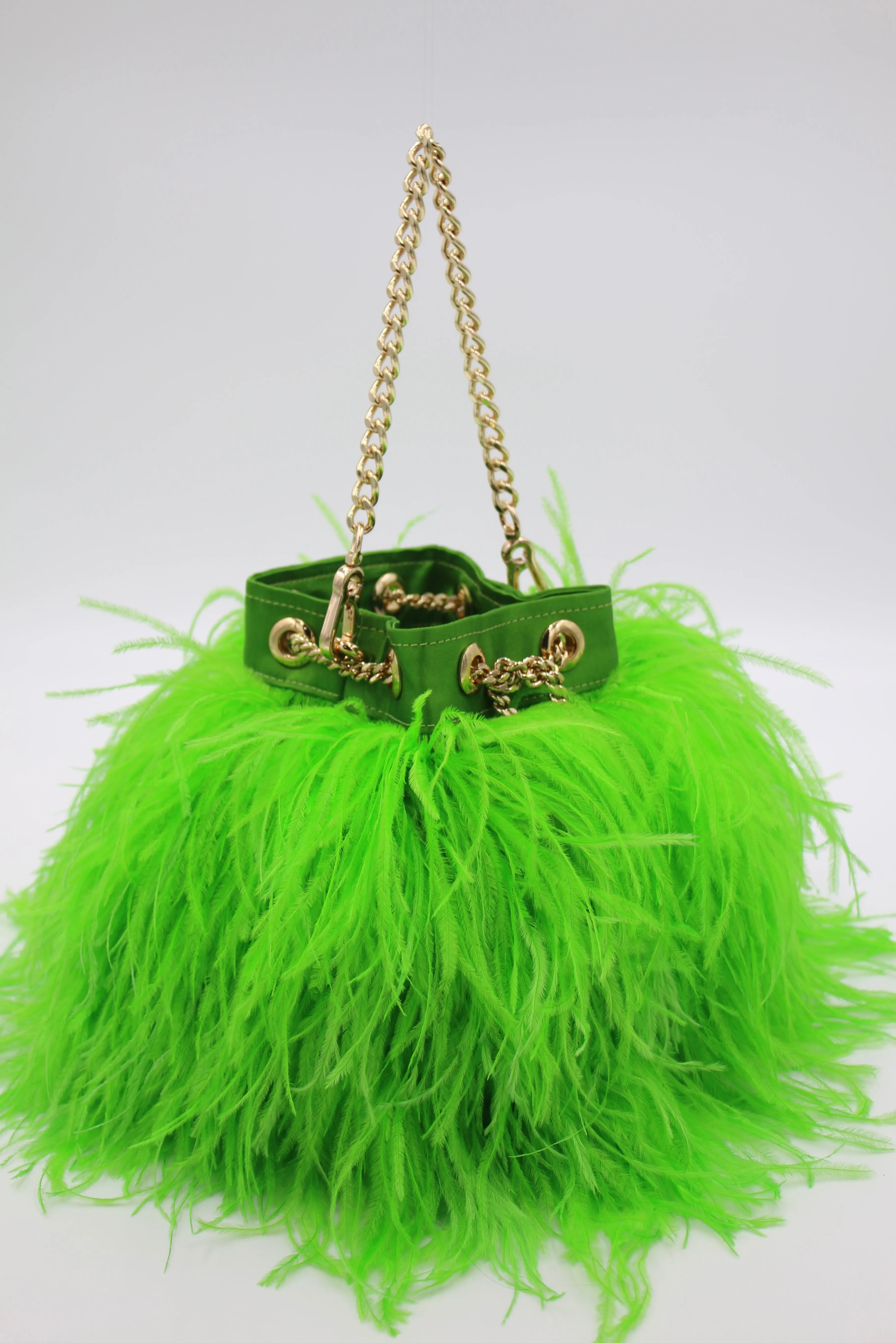 Ostrich Feather Bucket Bag | Kelly Green | Large | Made to order
