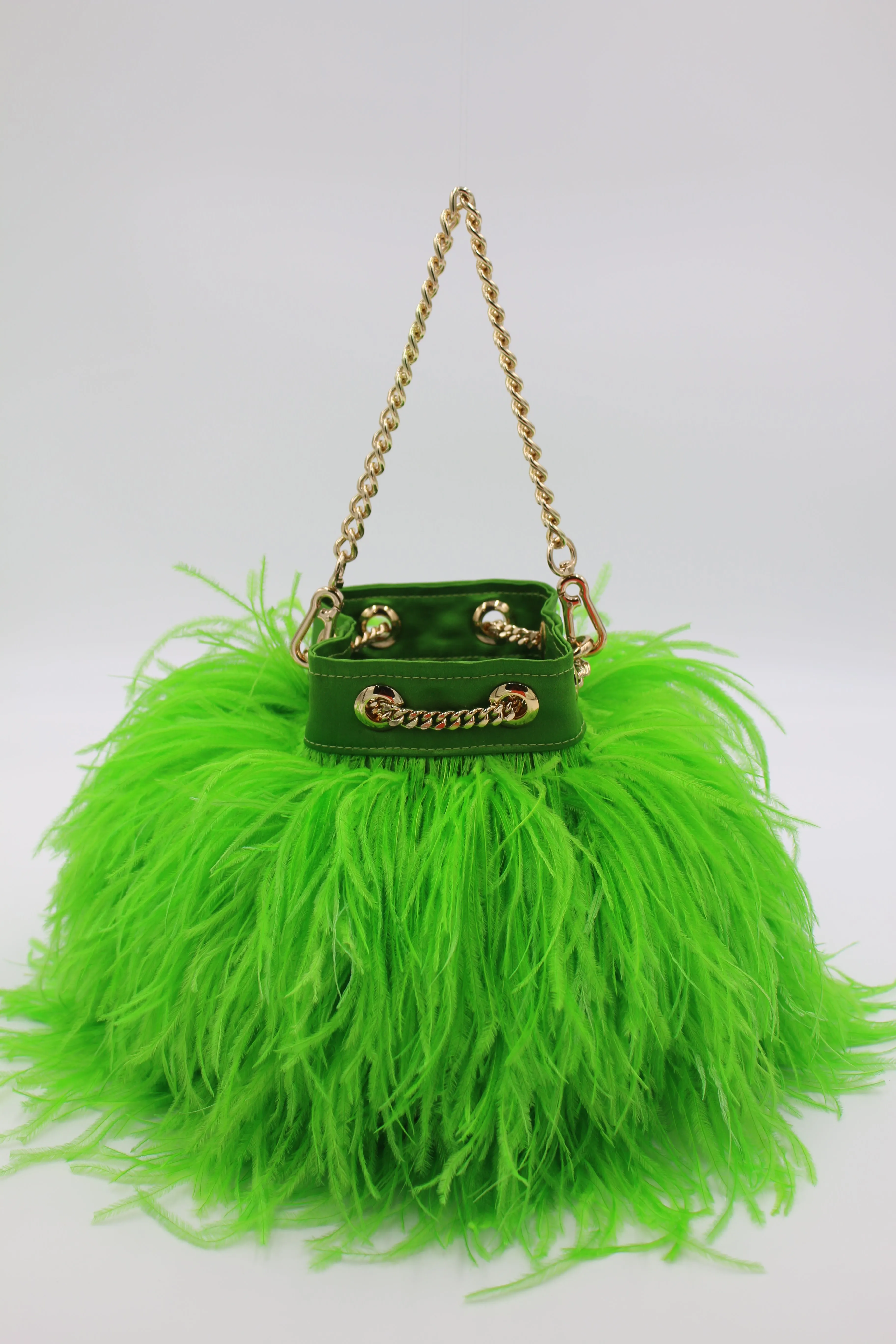 Ostrich Feather Bucket Bag | Kelly Green | Large | Made to order
