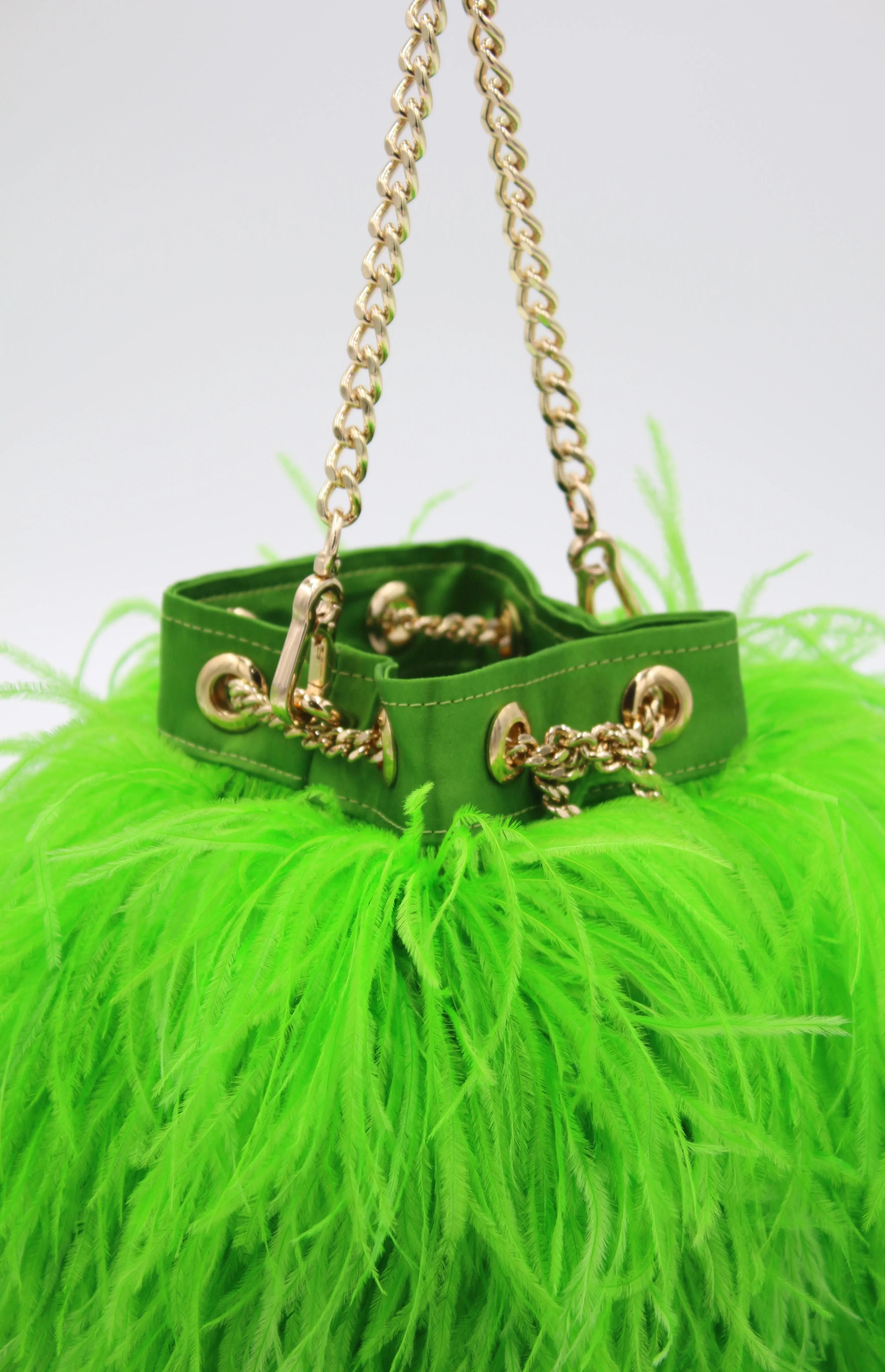 Ostrich Feather Bucket Bag | Kelly Green | Large | Made to order