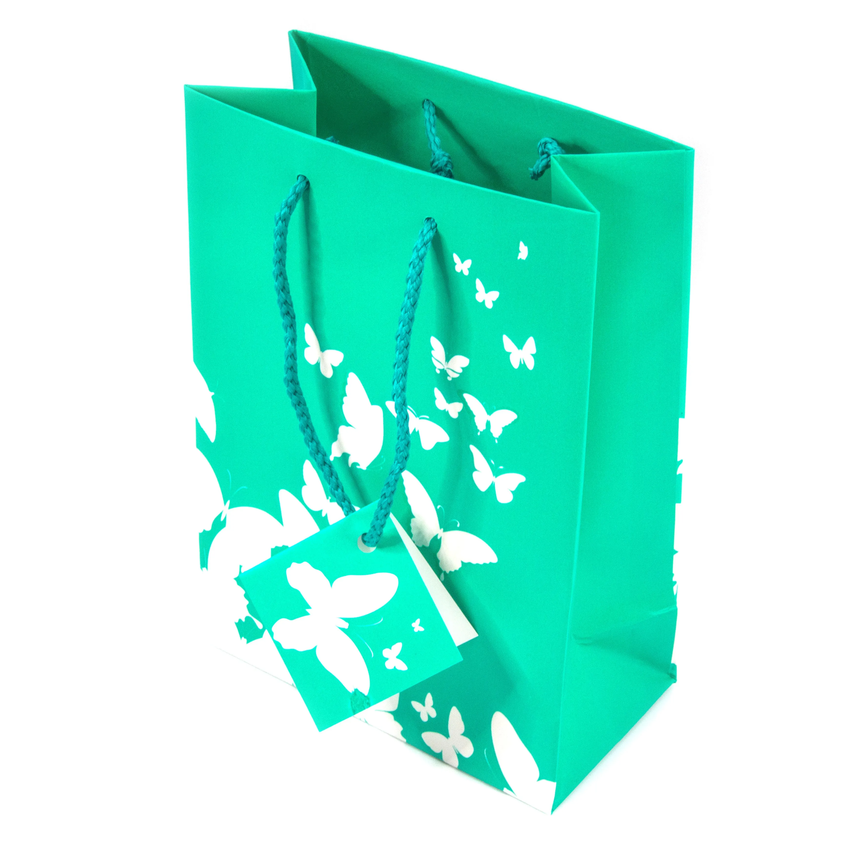 Teal White Butterfly Paper Tote Gift Bags
